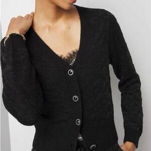 WHBM Black Jacquard Cardigan Sweater, Size S